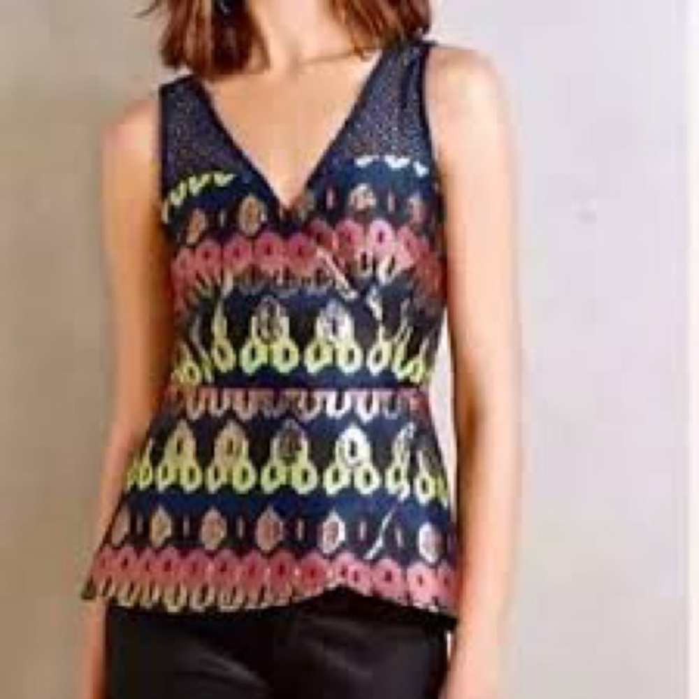 Anthropologie HD in Paris Yana Jacquard Metallic Peplum Top Size 6